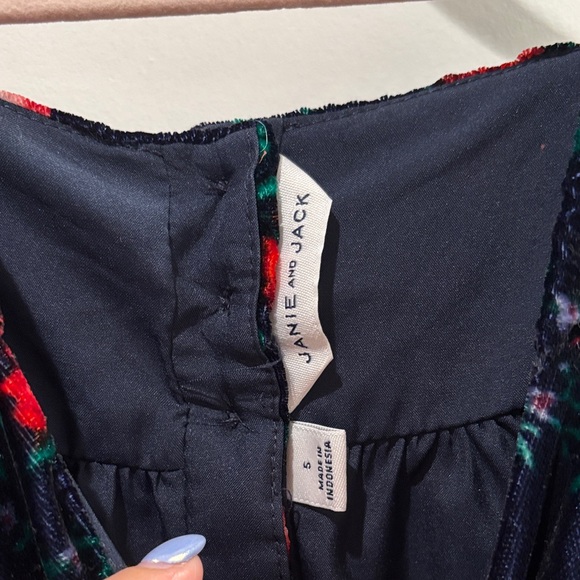 Janie and Jack velvet Navy w/ Red Rose Dress size 5 NWOT - Picture 6 of 7